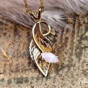 14K Gold Filled Opal Artistic Leaf  Pendant With Necklace.  This is a preloved c